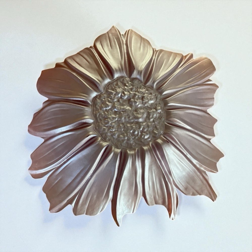 Vtg Iridescent Pink Gold Daisy Flower Frosted Bowl 15" Murano Style Art Glass - Picture 7 of 9